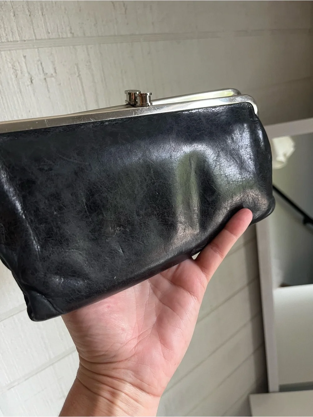 HOBO Black Leather Kiss-Lock Wristlet Clutch